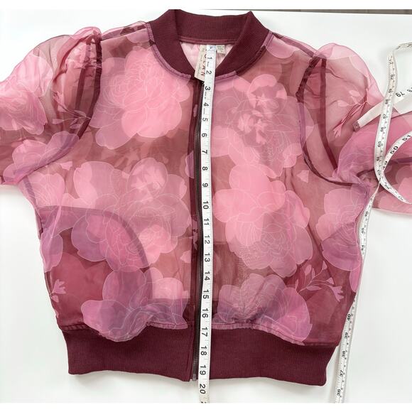 Anthropologie Dolan Sheer Organza Floral Full Zip Bomber Jacket Size Medium - Picture 15 of 15